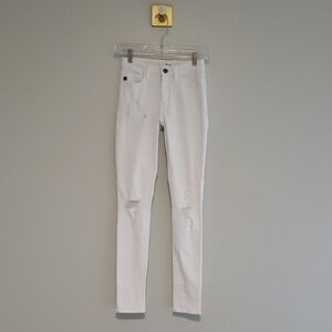 KanCan White Denim Skinny Jeans Women 23 Mid Rise Stretchy Distressed Streetwear